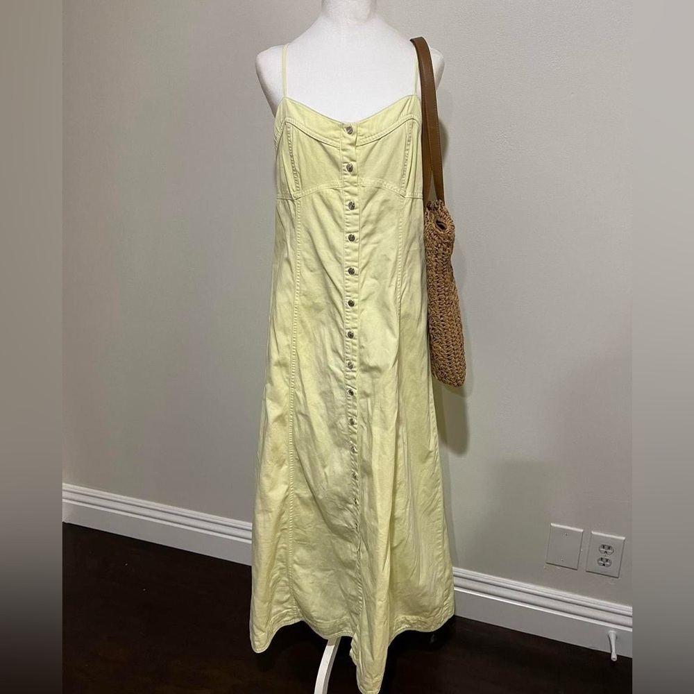Free People buttery yellow maxi dress with button